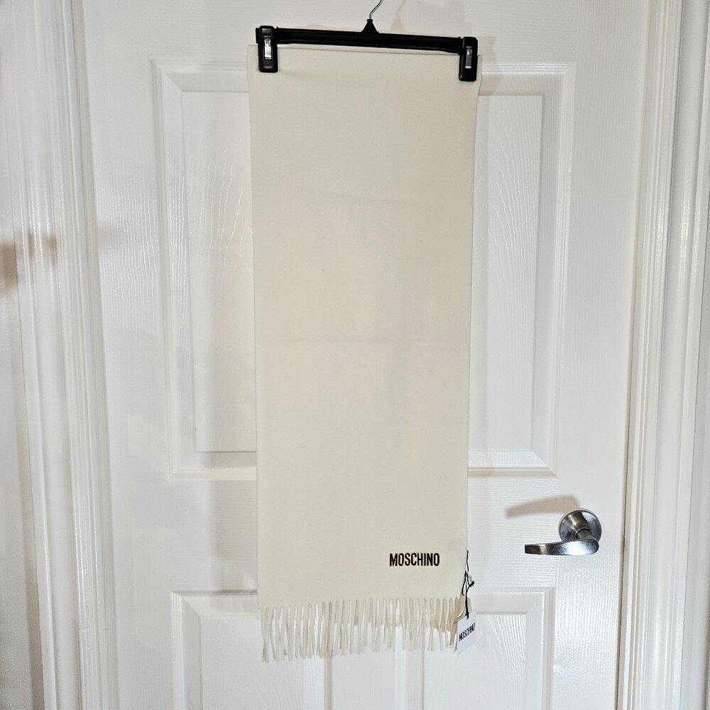 Moschino Logo Fringe Wool Scarf